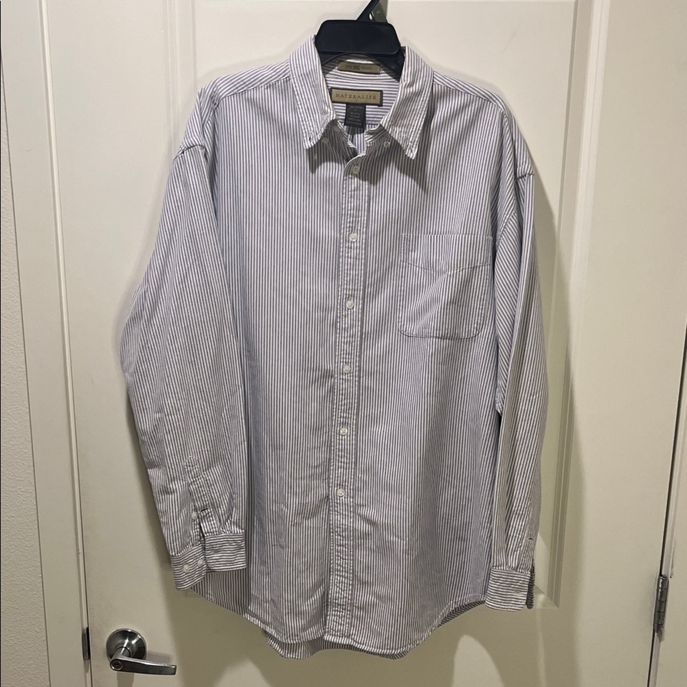 NATURAL LIFE Men's Blue and White Striped Shirt